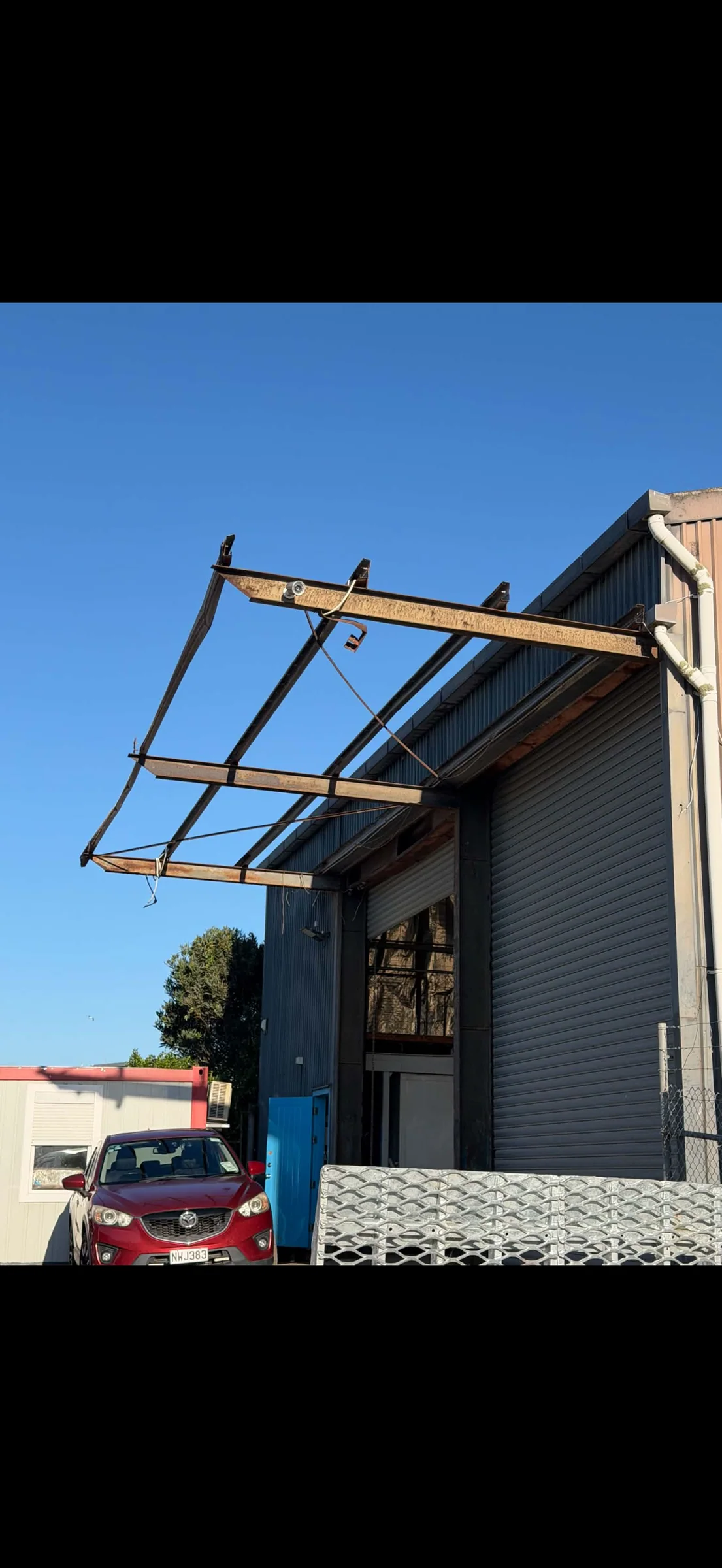 During: full exposed canopy frame before steel preparation and painting