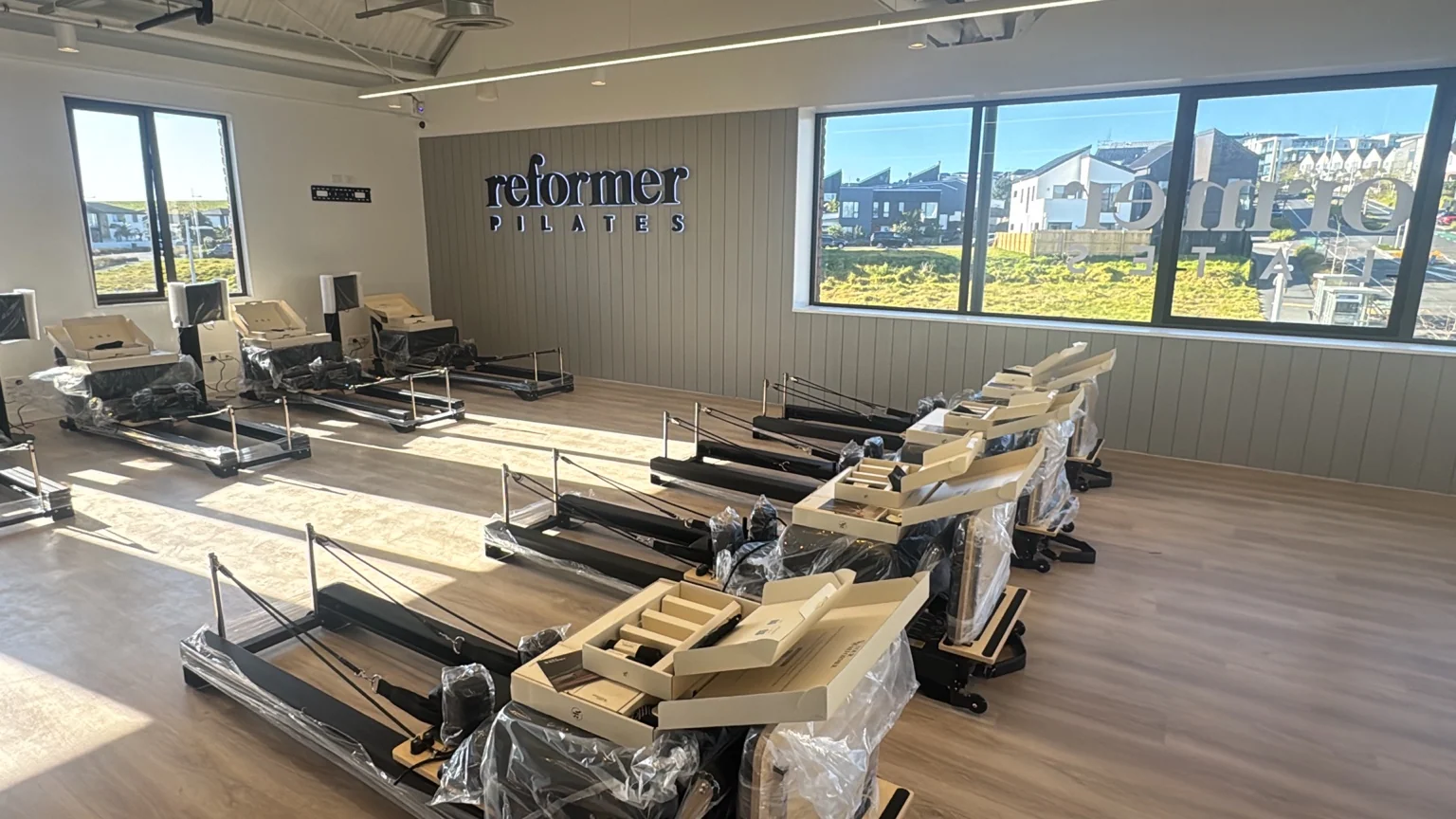 Reformer Pilates studio with equipment