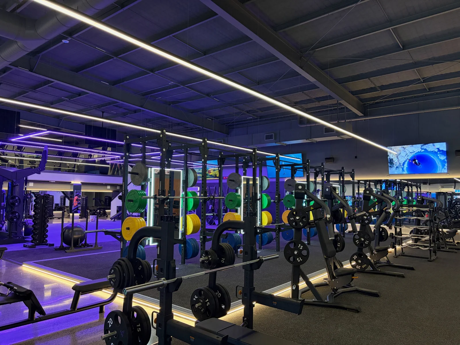 Finished gym interior with painted walls and exposed ceiling