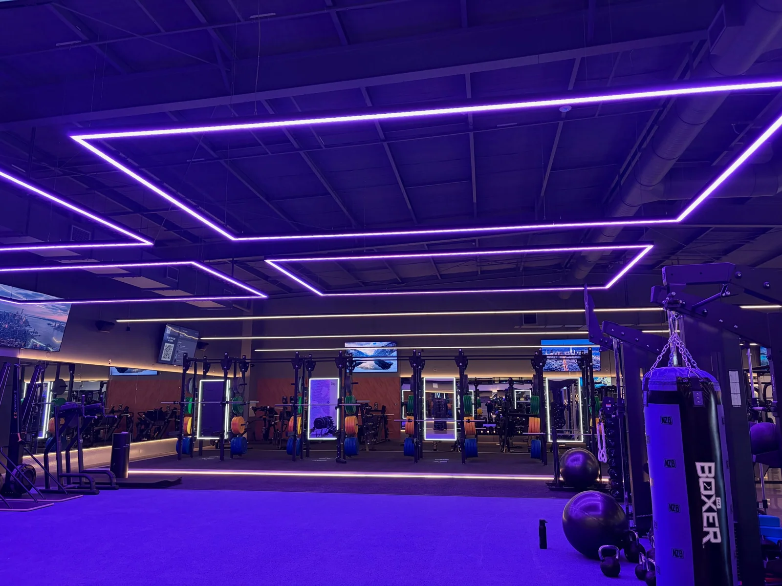 Finished gym with ceiling lighting and painted interior
